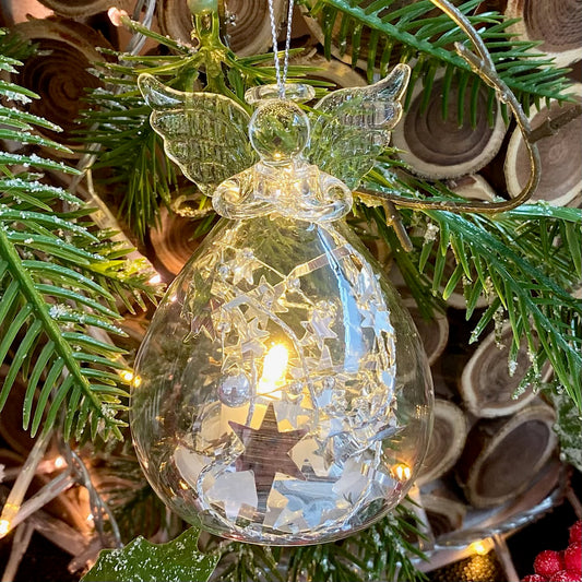 "Angels Above" Glass Ornament - Holding Book